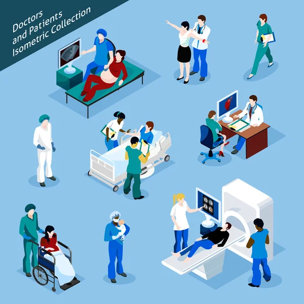 Doctor And Patient Isometric People Icon Set — Stock Vector