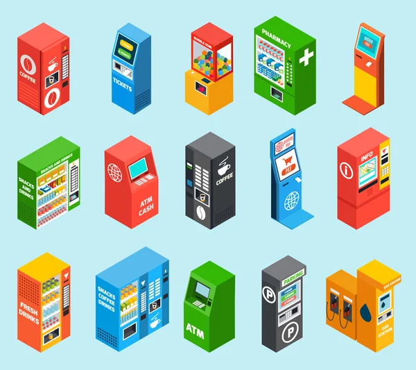 Vending Dispensing Machines Isometric Icons Collection — Stock Vector