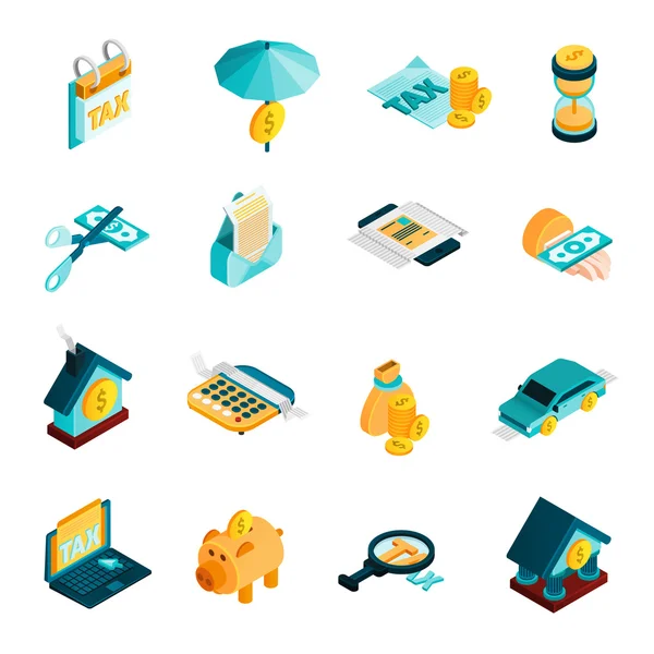 Set de iconos isométricos de impuestos — Vector de stock