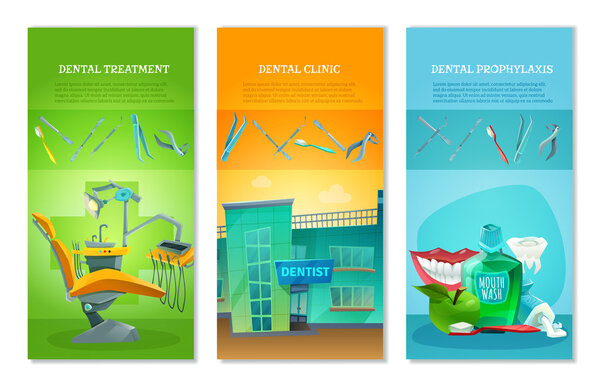 Dentist 3 Flat Vertical Banners Set 