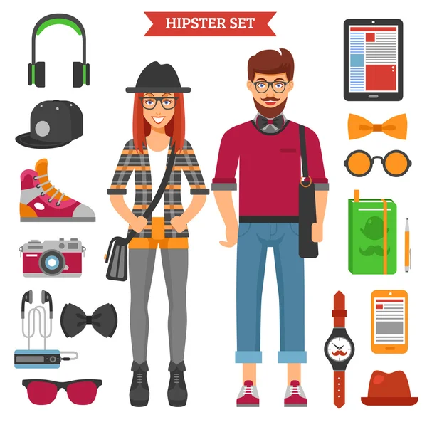 Hipster Couple Decorative Icons Set — Stock Vector