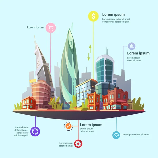 Modern City Downtown koncept infographic affisch — Stock vektor