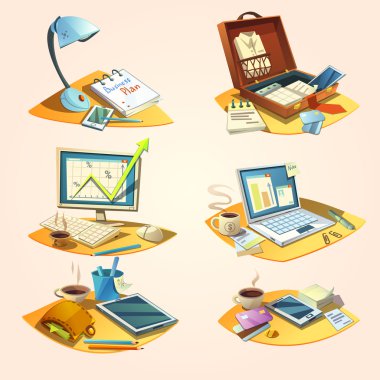 Business retro cartoon set