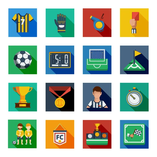 Juego de iconos de fútbol plano cuadrado — Vector de stock