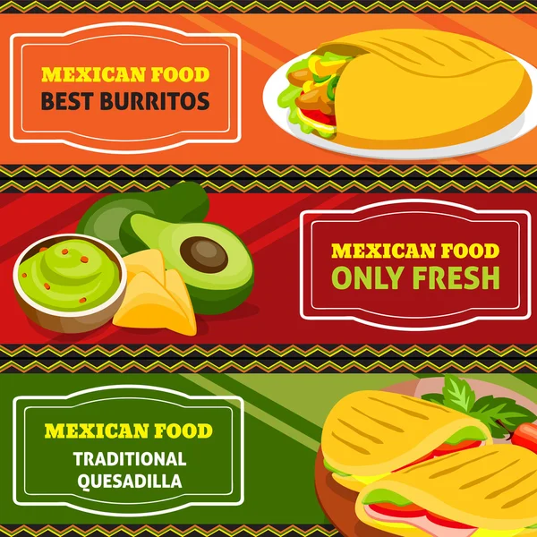 Mexikanische Lebensmittel horizontal Banner gesetzt — Stockvektor