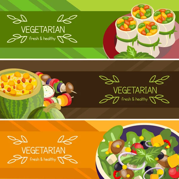 Vegetarisches Essen horizontal Banner gesetzt — Stockvektor