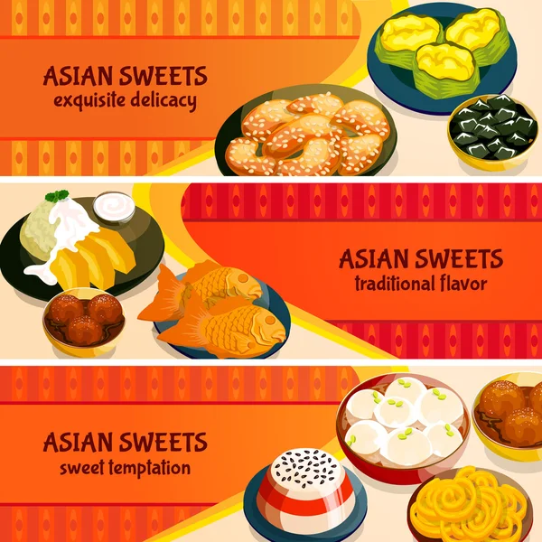 Asya tatlılar yatay afiş kümesi — Stok Vektör