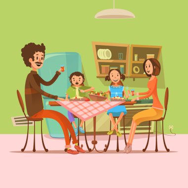 Aile Yeme Yemek İllüstrasyon 