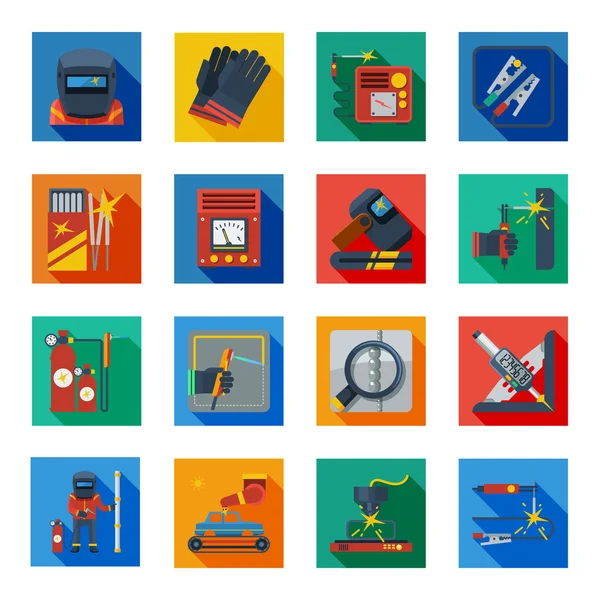 Flat Welding Icons In Colorful Squares — Stock Vector