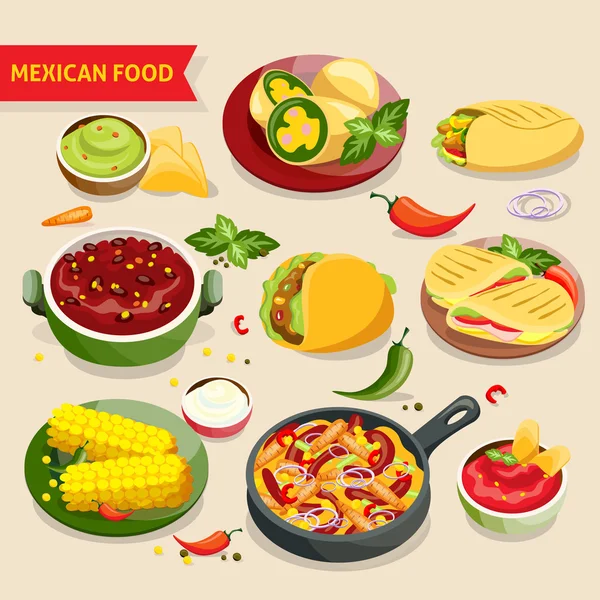 Conjunto de alimentos mexicanos — Archivo Imágenes Vectoriales