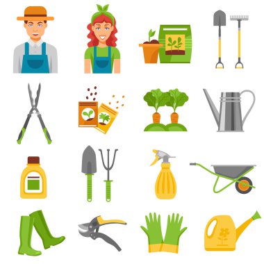 Bahçıvan aksesuarları düz Icons Set araçları 