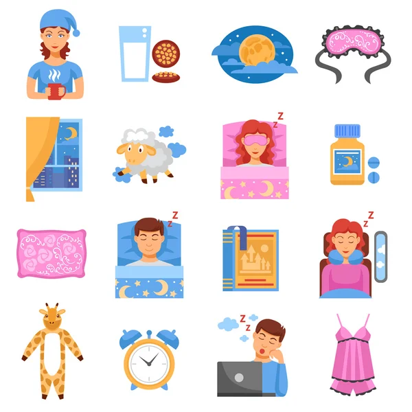 Healthy Sleep Flat Icons Set — Stock Vector