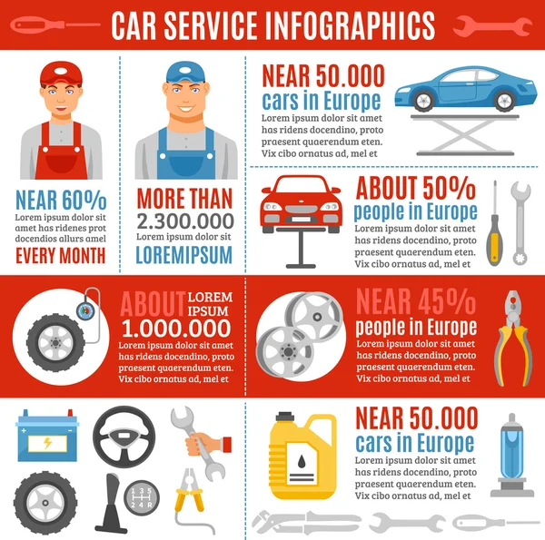 Servizio di riparazione auto piatto Infografica Banner — Vettoriale Stock