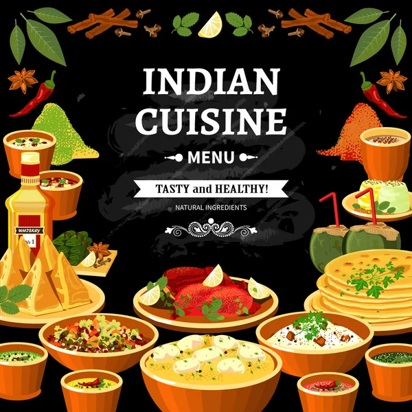 Indyjska kuchnia Menu czarny deska plakat — Wektor stockowy