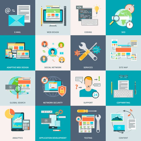 Iconos del concepto del desarrollo del Web site — Vector de stock