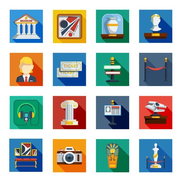 Conjunto de ícones quadrados planos do museu —  Vetores de Stock
