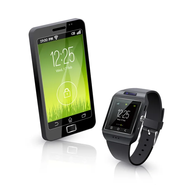 Smartwatch mit realistischer Handy-Zusammensetzung — Stockvektor