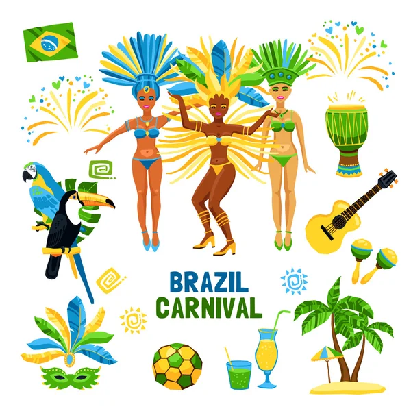 Conjunto de iconos aislados de carnaval de Brasil — Archivo Imágenes Vectoriales