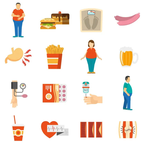 Obesity Problem Icons — Stock Vector