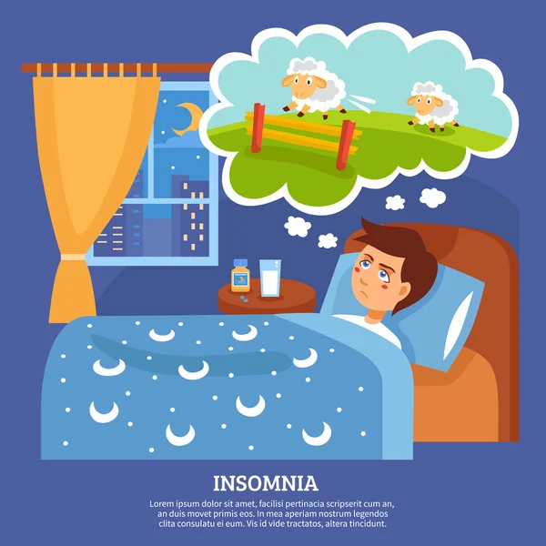 Плакат "Insomnia People Problems Flat" — стоковый вектор