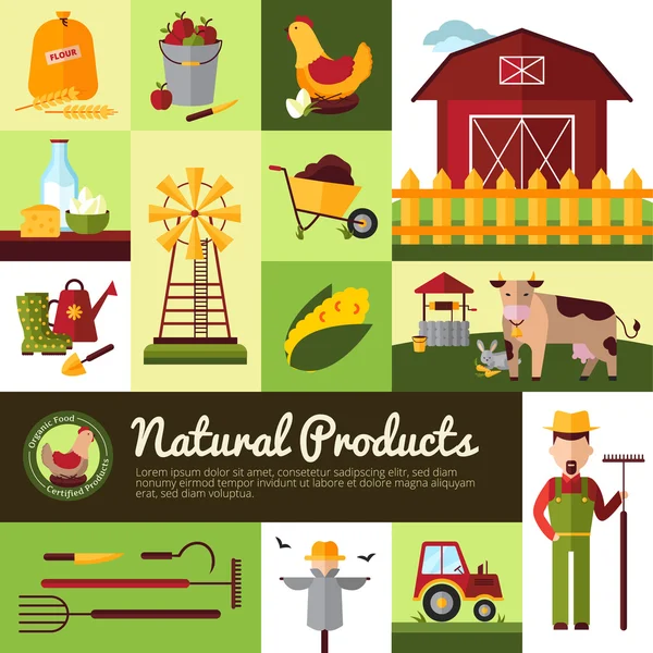 Organic Farm Products Flat Design — Stock Vector