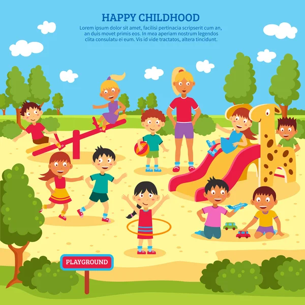 Niños jugando afiche — Vector de stock