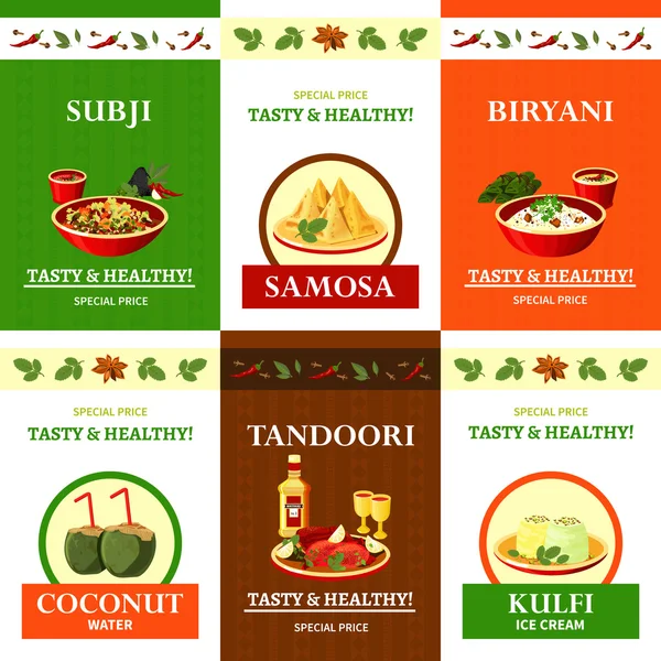 インド料理 フラット アイコン セット ポスター — ストックベクタ