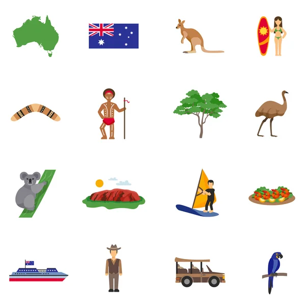 Austrália conjunto de ícones planos —  Vetores de Stock