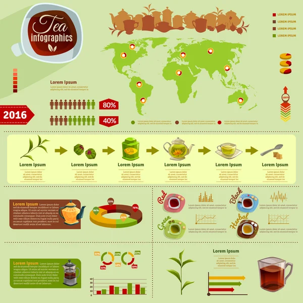 Set de Infografía de Té — Archivo Imágenes Vectoriales