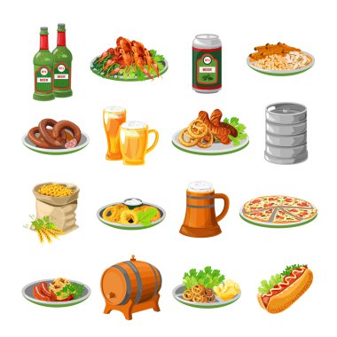 Oktoberfest Bira Gıda Düz Simgeler Seti 