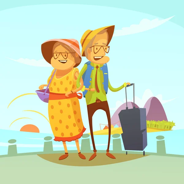 Ilustrasi Perjalanan Pasangan Senior - Stok Vektor