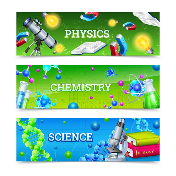 Equipo de laboratorio científico Banners horizontales — Vector de stock