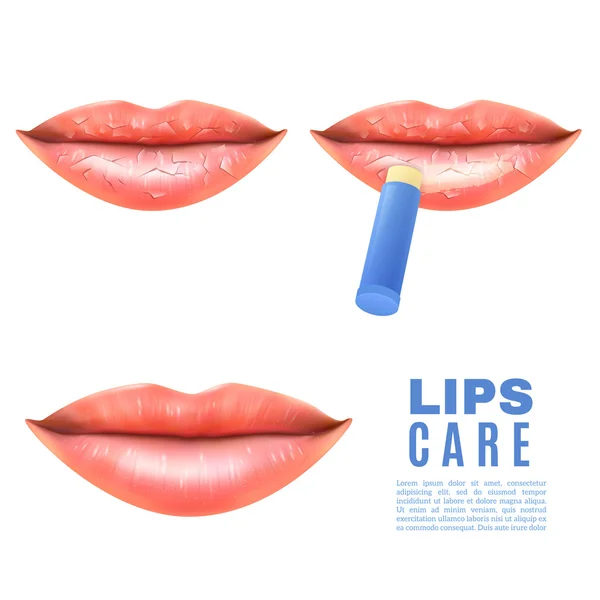 Soins et protection des lèvres Affiche réaliste — Image vectorielle