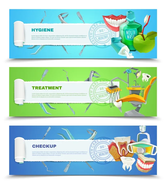 Dentista 3 Plano Horizontal Banners Set — Vetor de Stock