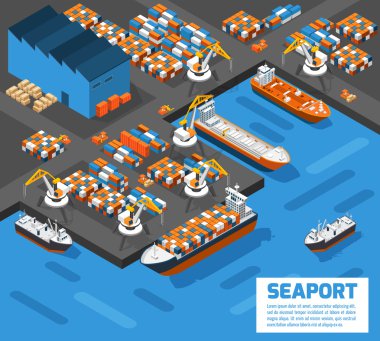 Seaport İzometrik Havadan Görünüm Afişi  