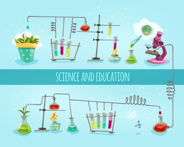 Bilim ve eğitim laboratuvarı düz afiş 