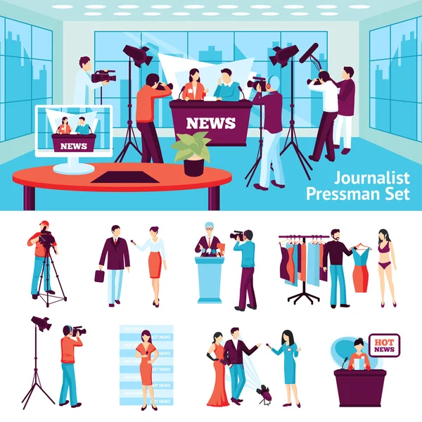 Journalist And Pressman Set — Stock Vector