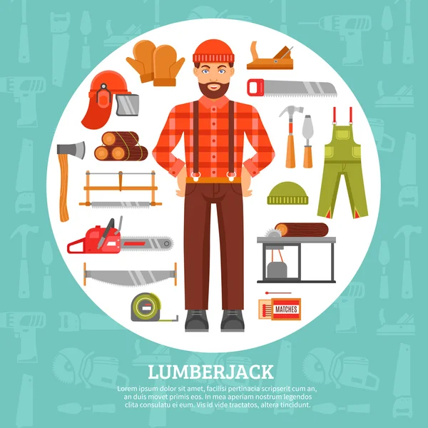 Lumberjack And Tools Icons Set — Stock Vector