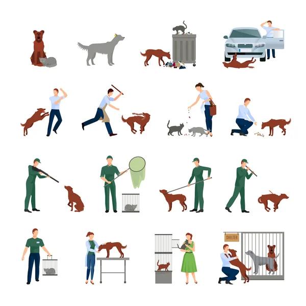 Animales callejeros iconos conjunto — Archivo Imágenes Vectoriales