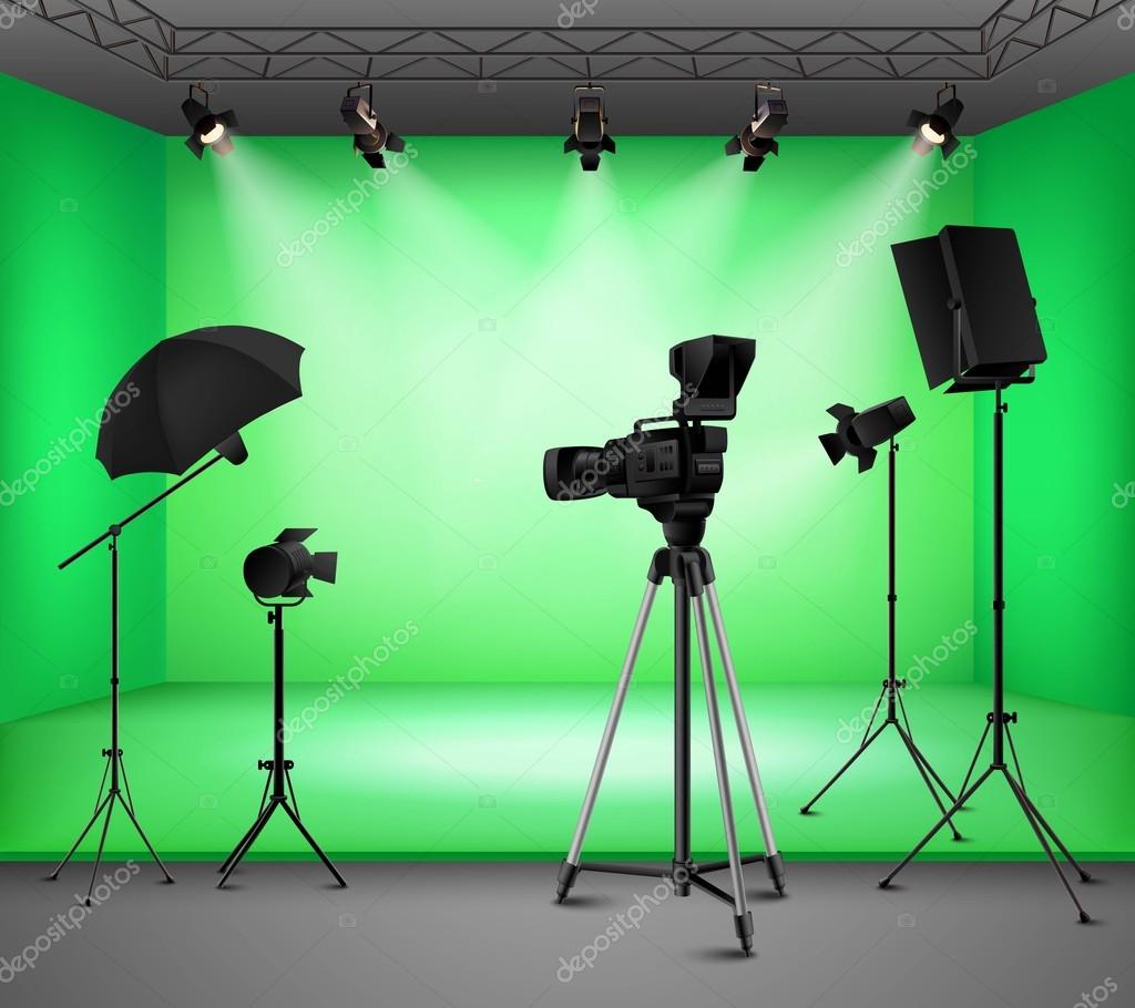 Realistic Green Screen Studio Interior Stock Vector by
