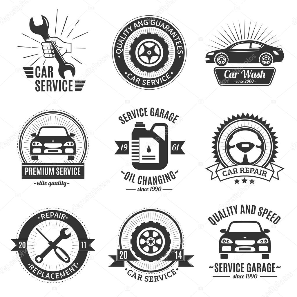 Auto Services Black White Emblems — Stock Vector © macrovector #107166680