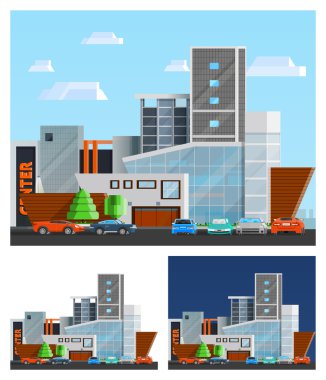 Shopping Mall Building Compositions Set clipart