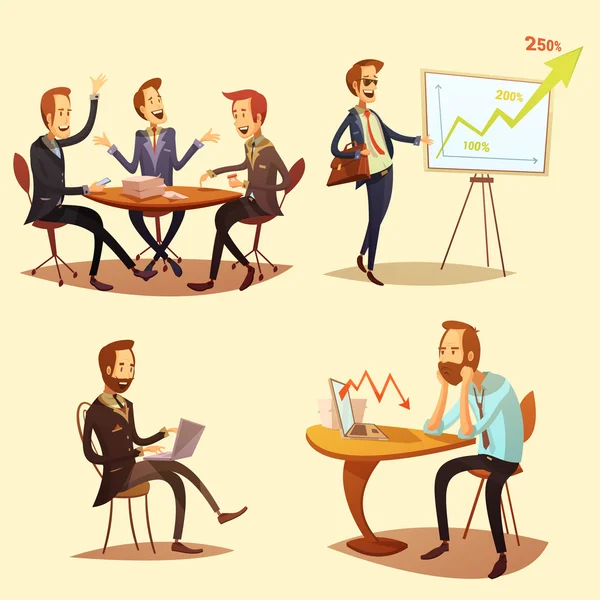 Businessmen Cartoon Icons Set — Stock Vector