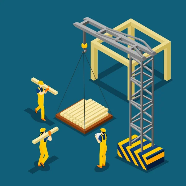 Building Construction Beginning Isometric Banner — Stock Vector