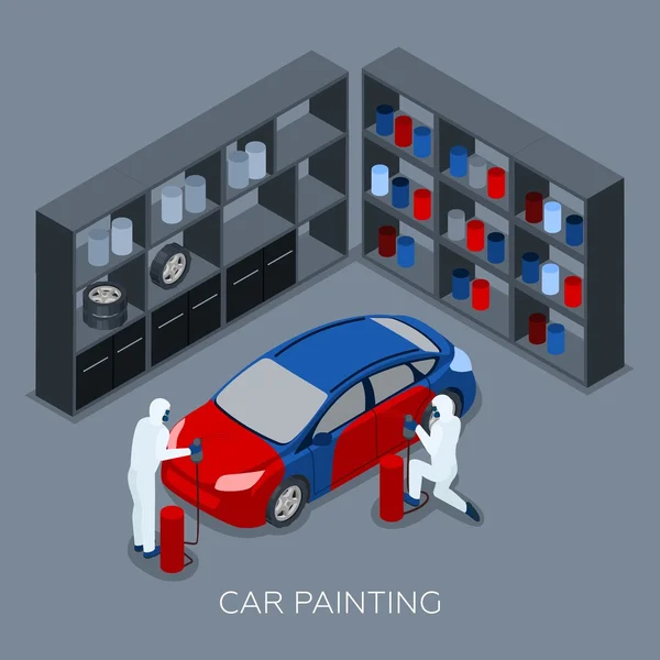 Pintura de carro Autoservice Isométrico Banner —  Vetores de Stock