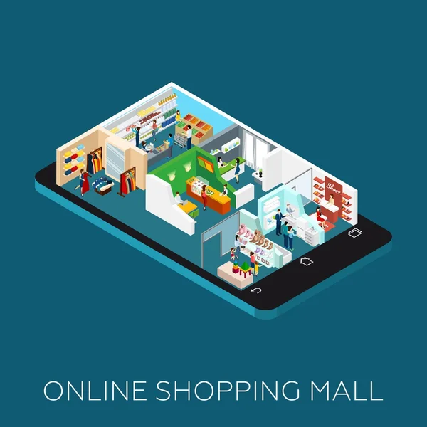 Online Alışveriş Merkezi Isometrik Simge — Stok Vektör