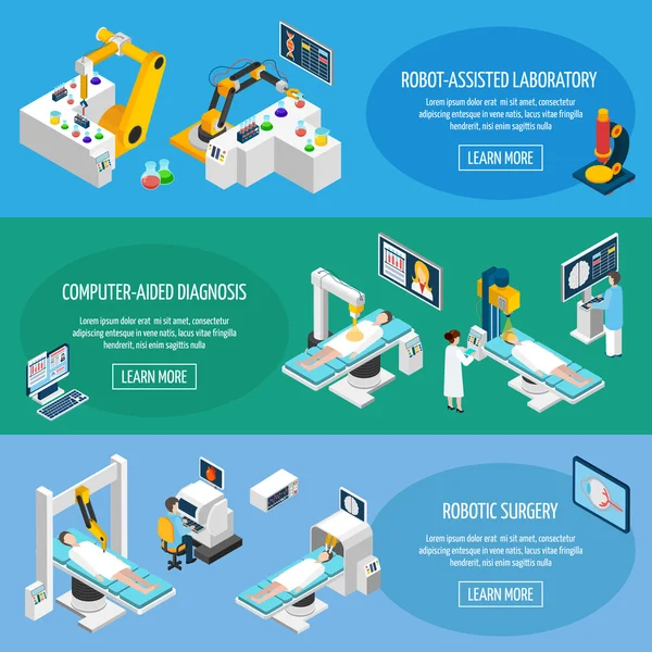 Cirurgia Robótica Banners Isométricos —  Vetores de Stock