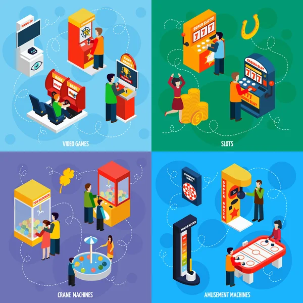 Game Machines 4 Isometric Icons Square — Stock Vector