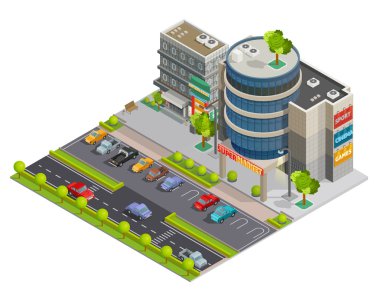 Alışveriş merkezi Street View izometrik kompozisyon 