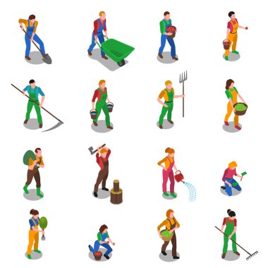 Çiftçi iş izometrik Icons Set